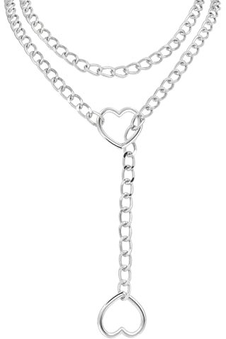 JJDreams Slip Chain Choker Halsketten Einstellbare Silber Y Lariat Halskette für Frauen Punk Drop Herzförmiger Anhänger Gothic Schmuck Lange Cuban Link Kette Geschenk für Weihnachten 51