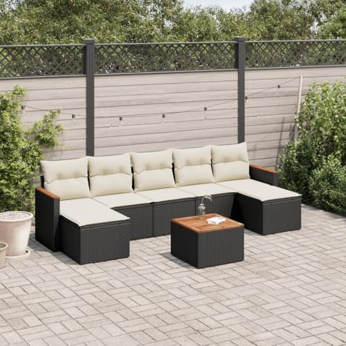 Faroom Loungemöbel Set mit Stauraum Gartenlounge XXL Groß Gartenlounge Outdoor Polyrattan Gartenmöbel Set Gartensofa Terrassenmöbel Ecklounge Sitzgarnitur Schwarz und Creme 8-tlg-Type-A654