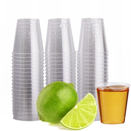 MATANA 60 Vasos de Chupito de Plástico Duro Transparente, 30ml - Resistentes y Reutilizables - Cumpleaños, Bodas, Despedidas de Soltera o Soltero, Navidad, Barbacoas, Fiestas