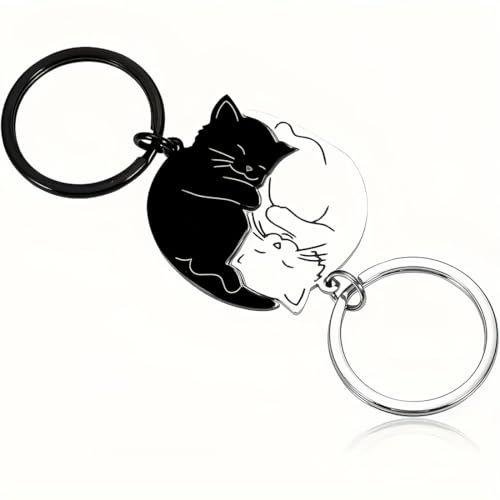 IBXWMNG Lot de 2 porte-clés en forme de chat mignon pour couples, Porte-clés assorti en acier inoxydable pour couple,Cadeaux d'anniversaire pour amis, copines, cadeaux de Saint-Valentin
