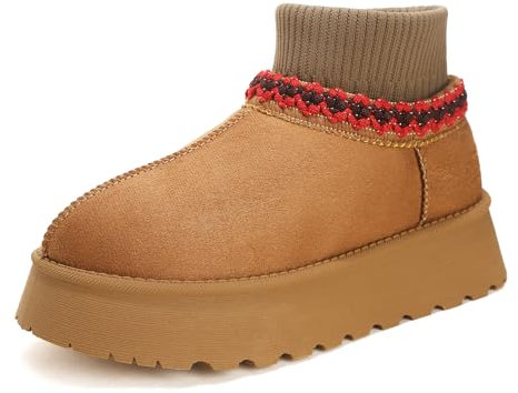 Jifenkla Stivali Invernali per Donna, Platform Boots Comode Mini-Stivaletti Neve Alla Caviglia, Stivali di Plateau Caldi Antiscivolo, Leggeri Outdoor Breve Boot Scarpe