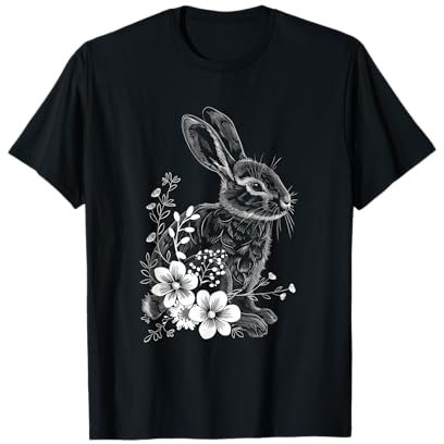 Floraler Osterhase minimalistischer Umriss Hase T-Shirt