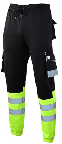 SSS Mens High Visibility Fleece Cargo Work Trousers Joggers Hi Vis Viz Pants