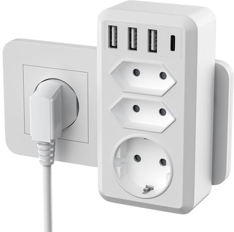 NGUUIQC Doppelstecker für Steckdose, 3 Fach Mehrfachsteckdose mit 1 USB C und 3 USB A, Mehrfachstecker für Steckdose, 7 in 1 Steckdosenadapter für Büro, Zu Hause, Schule, Weiß