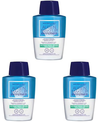 Maybelline New York Augen Make-Up Entferner, Auch für wasserfestes Make Up (Packung mit 3)