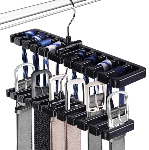 Questura Porta Cinture da Armadio, Portacravatte da Armadio, Portacinture con 10 Barre, Organizzatore per Cinture, Elegante Gruccia Portacinture, per Cinture, Sciarpe, Cravatte, nero