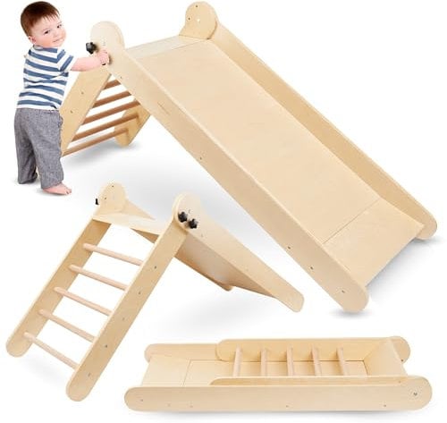 Mamabrum MAM202 Slide Kinderrutsche ab 3 Jahre - Klappbare Holzrutsche mit sicherer Leiter für drinnen - Qualitäts-Buchenholz Rutsche für aktiven Spielspaß