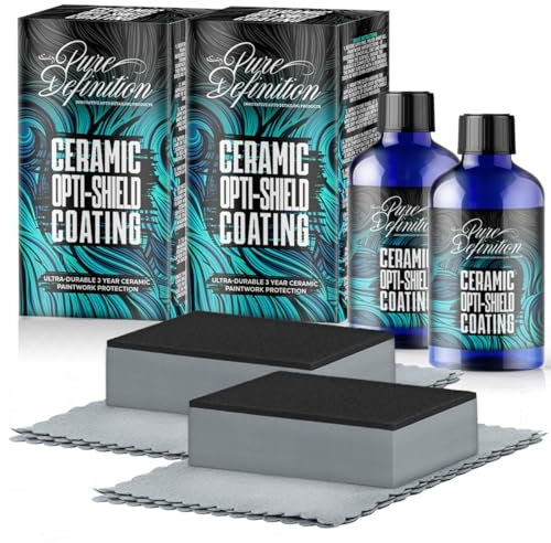 Pure Definition Ceramic Coating Kit, Over 3 Years Car Paintwork Protection, Hydrophobic Water Beading Paint Sealant, Ceramic Opti-Shield Comes With Cloth and Applicator Pad (2 x 50ml)