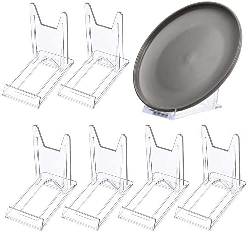 Dewocke 6 Pas Clear Plastic Display Stand, Acrylic Book & Display Stand, Adjustable Plate Stand for Photos, Place Cards, Phones, Books - Premium Quality, Sturdy & Versatile (6 x 11 x 10 cm)