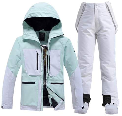 HOTIAN Damen Ski Jacke und Hosen 2 Teilig Set Skianzug Damen Wasserdicht Winddicht Winter Outdoor Warme Skifahren Skibekleidung damen set 167 GR+WT S