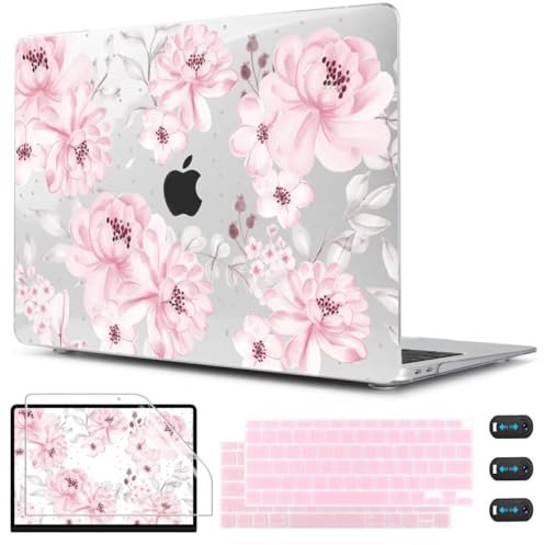 CISSOOK Kompatibel mit MacBook Air 13 Zoll Hülle M1 Chip 2021 2020-2028 Release A2337 A2179 A1932 Modell mit Touch ID, Kunststoff-Hartschale & Tastaturabdeckung & Displayschutzfolie, niedliche rosa