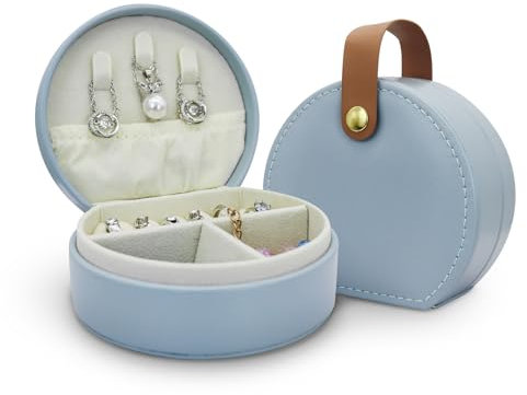 MultiValue Cajas de Joyería, Cuero Joyero Viaje Mini Joyero Pequeño Portátil Joyeros Mujer Organizador Soporte de Caja de Joyas con Manija Para la esposa Mujeres Niña (Azul)
