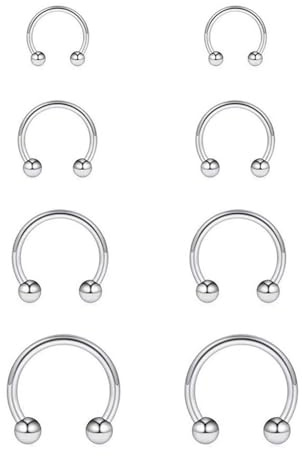 LEEQBCR 8 Stück Nasenpiercing Hufeisen Lippenpiercing Septum Ring Set,6/8/10/12 mm Nase Lippe Ohrring Piercing Schmuckfür Freundinnen Geburtstags,Weihnachts,Geschenk