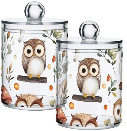 JiangGgen Cute Cartoon Owls 2PC Airtight Transparent Plastic Storage Jars Food Storage Containers Plastic Can Store Food, Herbs, Tea, Etc, With Storage Lids, Easy to Use/Clean