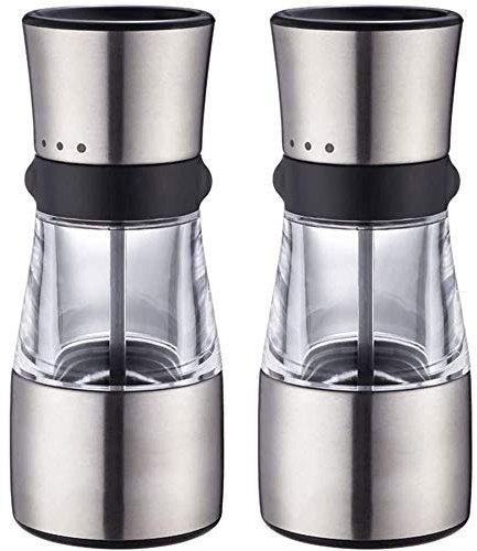 IPWVNFKA Salt and Pepper Grinder Set - Salt and Pepper Shakers for Professional Chef - with Brushed Stainless Steel, Ceramic Core and Adjustable Coarseness,2 pack