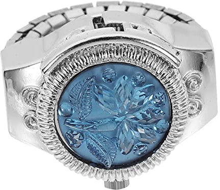 Veemoon Fingeruhr Ring Uhr Zinklegierung Klein Retro Stil Mit Blauer Rose Damen Modeuhr Für Alltag Und Geschenk