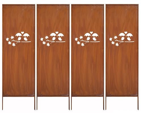 Kapaga - Sichtschutz Metall 4x - 160 cm x 50 cm - Edelrost - Rostoptik Sichtschutz für Garten - Sichtschutzelement - Sichtschutzwand - Gartendekoration Zaun - Rost (Strauch) (Muster 3)