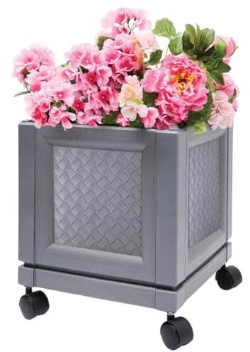 Coopers of Stortford - Square Wheeled Planter, with Easy Move Rolling Wheels - Plant Pot with Interchangeable Rattan or Panelled Panels - Holds 50kg, No Tools Assembly