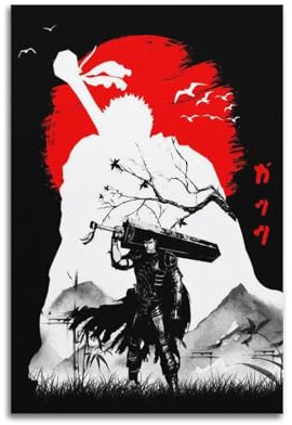 ZHAOART Anime-Berserk-Poster, Guts-Poster für Zimmer, ästhetisches, dekoratives Gemälde, Leinwand, Wandkunst, Wohnheim, Bürodekoration, Geschenk, 30 x 45 cm, ungerahmt, 4