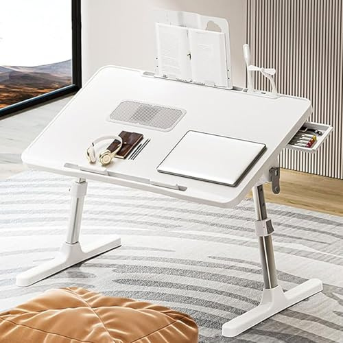 HHCTEBEC Table Pliable pour Ordinateur Portable, Bureau Portable pour Ordinateur Portable, Support pour Ordinateur Portable RéGlable en Hauteur avec Ventilateur De Refroidissement,D