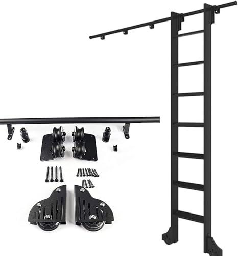 SSDDLZEQ Kit de quincaillerie for échelle coulissante de bibliothèque for Porte de Grange coulissante de Maison/Grenier (échelle Non Incluse)(13ft/400cm Track kit)