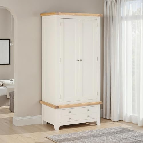 Seconique Windsor Partially Assembed 2 Door 1 Drawer Wardrobe in Ivory/Oak