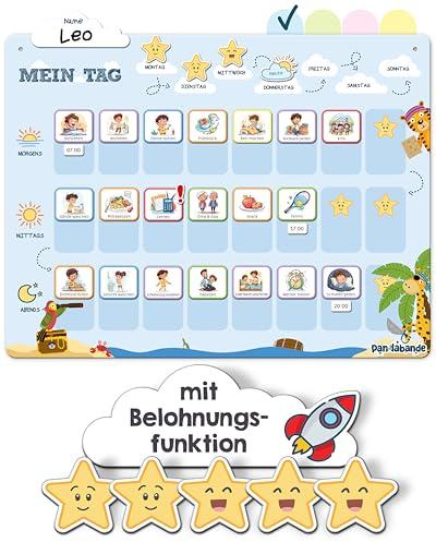 PANDABANDE Tagesplaner Kinder Routine mit 210 Magneten | Montessori Routine Planer Kinder für mehr Selbstständigkeit - Magnetischer Tagesablauf Plan mit Morgenroutine & Abendroutine