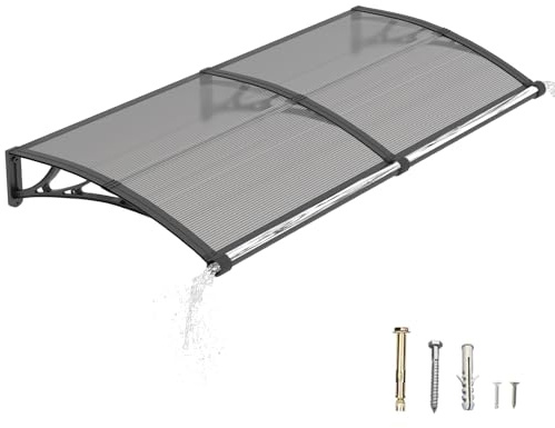 DAWNINGHOMM Marquesina Puerta Exterior 80 x 150 cm – Marquesina Exterior con Drenaje de Policarbonato y Soportes de ABS, Protección contra Lluvia, Nieve y Rayos UV para Puerta, Ventana y Terraza