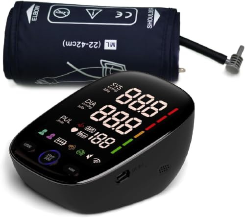 Upper Arm Blood Pressure Monitor, Large Cuff 22-42cm | CE marked medical device, automatic digital BP machine, USB or battery powered, irregular heartbeat indicator, 2 x 120 memory