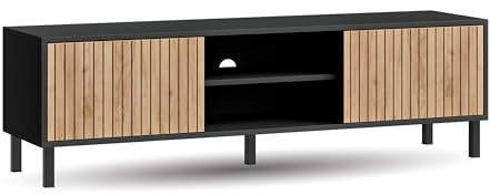 Planetmöbel Liora TV-Schrank, Fernsehtisch 150 cm lang | TV-Board stehend, Fernsehschrank für Wohnzimmer, TV Möbel 38 x 150 x 44,5 cm, Anthrazit Gold Eiche