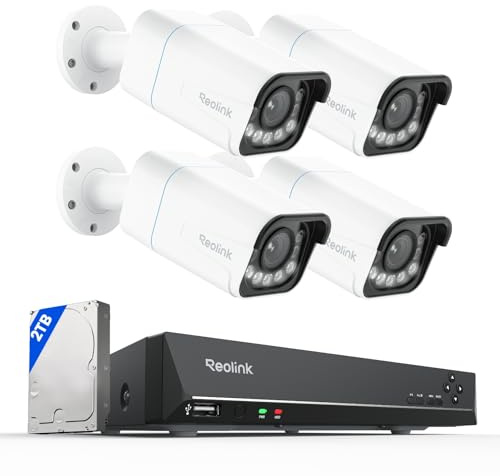 Reolink 4K PoE Security Camera System, 4X 8MP Outdoor Wired PoE Security Cameras with 5X Optical Zoom, Color Night Vision, Two-Way Audio Bundle 1x RLN8-410 (2TB HDD)