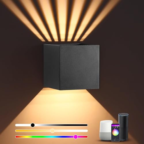 OurLeeme Smart RGB LED Wandleuchte für Drinnen, Dimmbar Nach Oben und Unten Wandlampe, RGB-Würfel App-Fernbedienung Tuya WLAN-fähig IP65 Wasserdicht für Schlafzimmer Wohnzimmer Garten