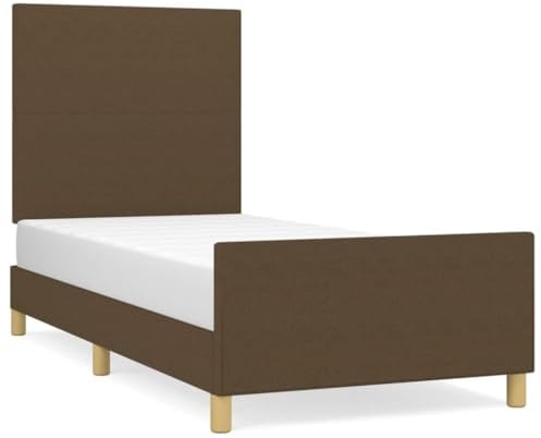 Yisssmeng Bett 100x200 Dunkelbraun Stoff Holz, höhenverstellbares Kopfteil, Sperrholzlatten, Schlafsofa Jugendzimmer Gästebett
