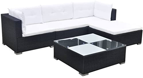 vidaXL Gartenmöbel 5-TLG. mit Kissen Lounge Sofa Sitzgruppe Gartenset Rattanmöbel Sitzgarnitur Gartensofa Garnitur Couchtisch Poly Rattan Schwarz