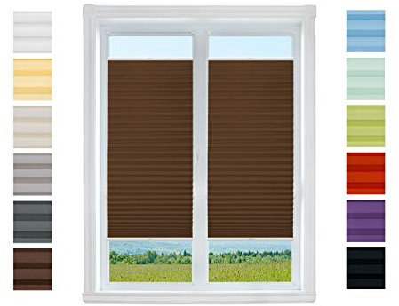 Plissee Rollo NACH MAß zum Anschrauben | TOP QUALITÄT Pearl Stoffkollektion | Halterungen zum Schrauben | Faltrollo Jalousie, Sichtschutz, Sonnenschutz Fenster (Braun, B: 91-100 cm, H: 91-110cm)