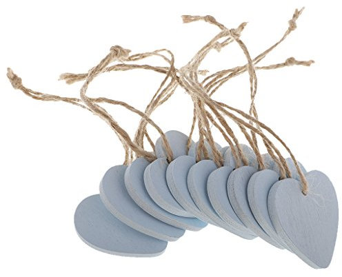 Sharplace 10 Stück Lucky Charms Herzanhänger Valentinstag Dekoration Holz Konfetti Tischdekoration Geschenkanhänger DIY hängend Basteln mit Schnur für 2025 Silvester, Hochzeit, Party, Jahrestag, 40 mm