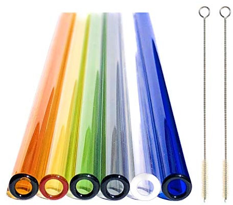 safe2bio Umweltfreundliche Bunte Glasstrohhalme – Set aus Wiederverwendbaren Trinkhalmen (6 Stück)