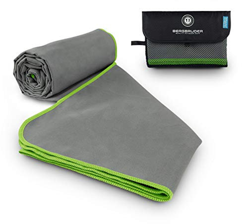 BERGBRUDER Microfaser Handtücher - Ultraleicht, kompakt & schnelltrocknend - Mikrofaser Handtuch, Reisehandtuch, Sporthandtuch (XL 180x90 cm, Grau-Grün)