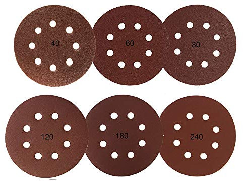 Goodway Lot de 120 disques abrasifs Velcro Ø 125 mm | 8 trous | 6 grains 20 pièces par grain 40/60/80/120/180/240 | pour ponceuse excentrique