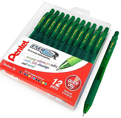 Pentel Energel X BL107 Retractable Gel Rollerball Pens - 0.7mm - Green - Wallet of 12