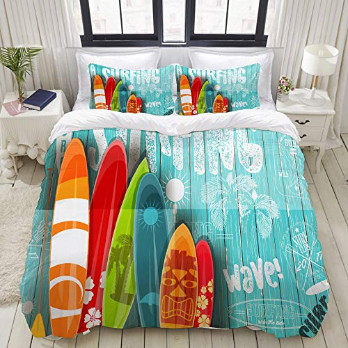 FOURFOOL Bedding Bettwäsche-Set,Graffiti-hölzerne Dachwand und sechs Farbe Surfing Board,Mikrofaser Bettbezug und Kissenbezug - (135 x 200 cm)