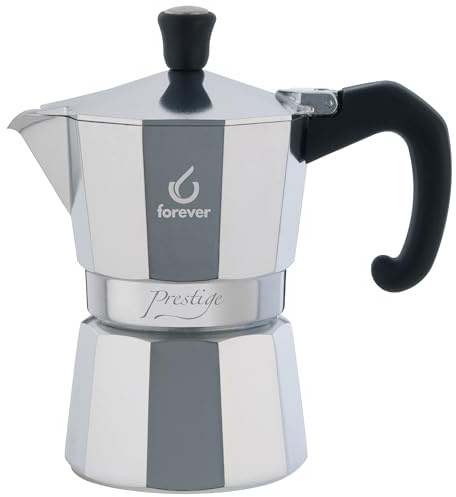 FOREVER Miss Moka Prestige 3 Tazze | Caffettiera Moka in Alluminio | Macchinetta Tradizionale per Casa, Campeggio e Outdoor | Con Guarnizione in Silicone Igienica ad Alta Resistenza