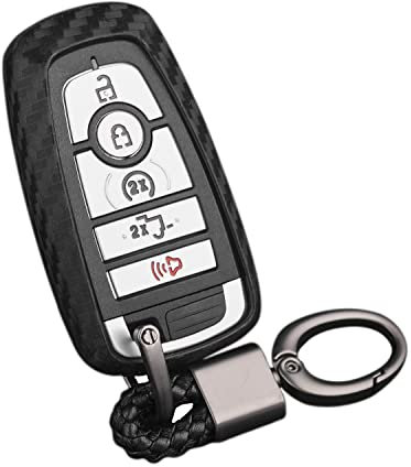 M.JVisun Doux Silicone Caoutchouc Clef Coque Porte-clés pour Ford Ecosport Edge Escape Explorer F-150 Raptor F-250 F-350 F-450 F-550 Fusion Mondeo Mustang Ranger Auto Clé - Noir - Tressé Porte-clés