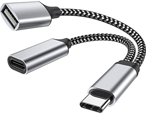 USB C auf USB Adapter OTG und Ladekabel 2 in 1 USB-C Splitter mit PD 18W Schnellladung Typ C OTG und USB A Buchse Port kompatibel für Chromecast Google TV,iPad Pro und Pi-KVM,3D Drucker,Samsung S22