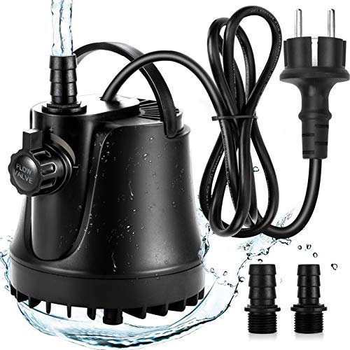 AQQA Aquarium Wasserpumpe,1500L/H Ultraleise Aquarium Tauchpumpe,High Lift Aquarium Pumpe mit Verstellbarem Schalter und 2 Düsen für Aquarium, Teich, Hydroponik