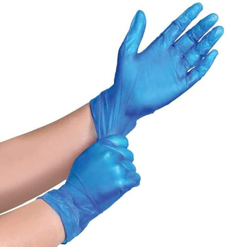 Box of 100 Blue Vinyl (Latex & Powdered) Gloves Disposable Safety Food Catering Cleaning (Large)