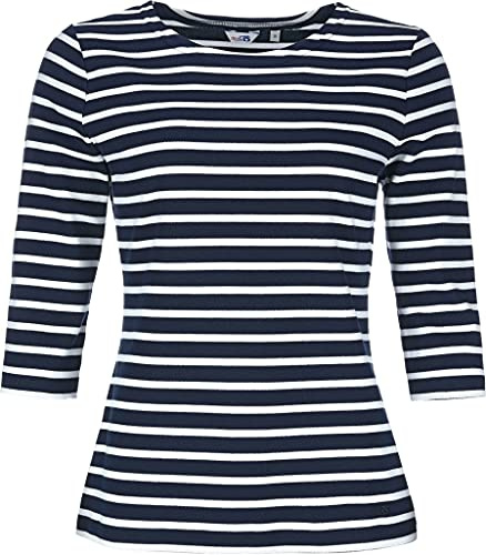 modAS Bretonisches Damenshirt mit 3/4-Arm - Streifenshirt Ringelshirt Basic Shirt Gestreift aus Baumwolle in Blaumelange/Weiß Größe 40