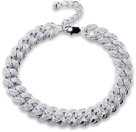 Halukakah Platin Plattiertes Diamant Kubanisches Glieder-Fußkettchen für Männer - Über 300 Labordiamanten - 13mm Länge 24,5cm mit Größenverstellbarer Verlängerungskette - Mit Geschenkbox