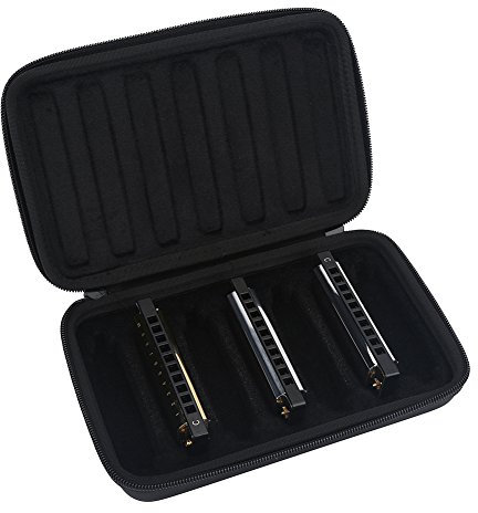 Mundharmonika-Etui Tragbare Mundharmonika-Aufbewahrungstasche aus PU-Leder mit Reißverschluss für 7 Mundharmonikas