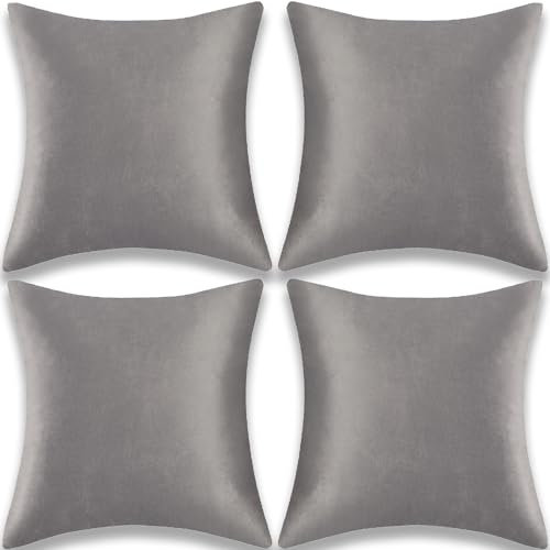 Yonous Samt Kissenbezug, Kopfkissenbezug aus Weiche Dekorative Werfen Wurfkissenbezug für Sofa Bett Couch Stuhl, 4er Set, Grau, 16 x 16 Inch / 40x40 cm